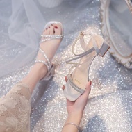 Hundred Fairy Thick Match Shoes - Rhinestone Detail Casual Summer Design for Women NF8M
