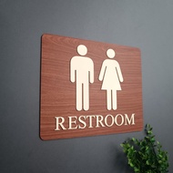 Sign Restroom Toilet Direction Sign Acrylic Toilet Direction Marker Wood Motif Stick-on