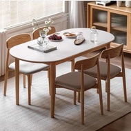 櫻桃傢俱 - 實木餐枱餐椅組合簡約餐廳橢圓岩板飯枱現代橡木長枱120CM（1枱4椅）