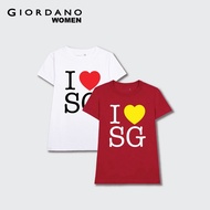 Giordano Summer Fashion Ladies I Love SG Print Cotton Short Sleeve T-Shirt