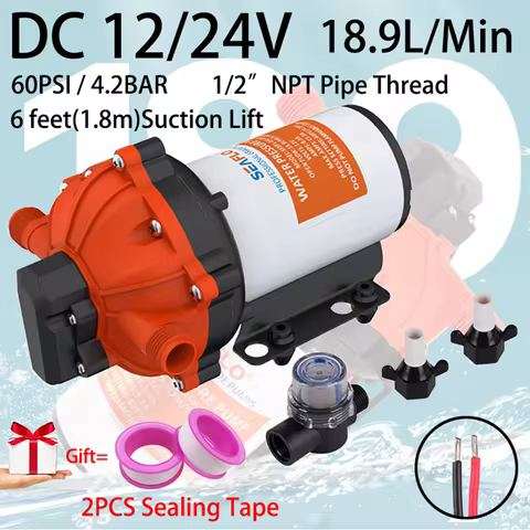 SEAFLO Diaphragm Water Pump 5.0GPM 60PSI DC12/24V Volts Electric Yacht Boat Marine RV Caravan High P