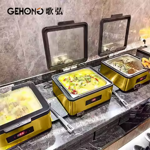Electric buffet stove glass digital hotpot stainless steel buffet server with glass cover temperatur