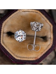 1對女士永恆閃耀鑽石耳環，925純銀製成，5毫米/4毫米圓形切割永恆閃耀鑽石耳環，帶GRA證書，鑲嵌鑽石的婚禮禮物和度假紀念珠寶