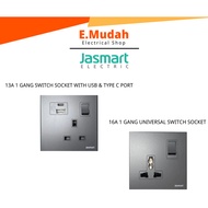Jasmart Switch Socket 16A Universal Socket /13A USB+TypeC Socket (Dark grey) T-series