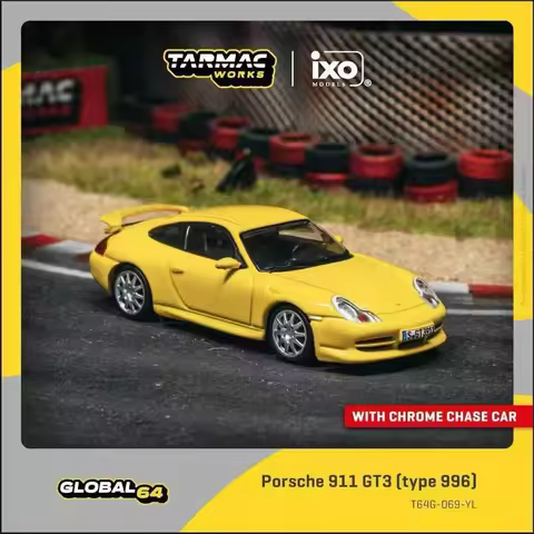TW 1:64 911 GT3 Yellow Alloy Diecast Car Model