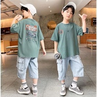 2026 Boys Pure Cotton Short-Sleeved t-Shirt 2023 Summer New Style Medium Big Boys' Clothing Children