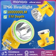 (Dikirim Dari Jakarta)SENTER KEPALA SELAM/ Diving Super Terang 100 Watt - Cahaya Led Kuning/Senter k