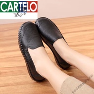 KY/🏅Cartelo Crocodile（CARTELO）Large Size Soft Leather Mom Shoes Women's Thin Shoes Comfortable and Non-Slip Middle-Aged