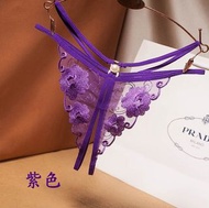 T2237 性感綁帶網紗火辣刺繡鏤空開檔誘惑珍珠女情趣內褲丁字褲 T-back【內衣】