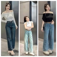 (S-2XL)MOC- Straight-Leg Jeans in 3 Youthful Personality Soft Jeans Available in 2 Pant Lengths 95cm