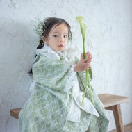 キッズ着物 振袖 日本製 kids kimono yukata green 幼児と子供向け 和装ドレス 七五三 浴衣 レース生地
