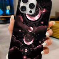 1 ชิ้น เคสโทรศัพท์ลาย ดาวและพระจันทร์ สีดำ ใช้ได้กับ, ใช้ได้กับ 16, 13, 15, 15 Pro, 14 Pro, 14 Plus,