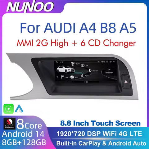CarPlay For Audi A4 B8 A5 2008 2009 2010 MMI 2G High CD Changer Android 14 8+128GB Car Multimedia Pl