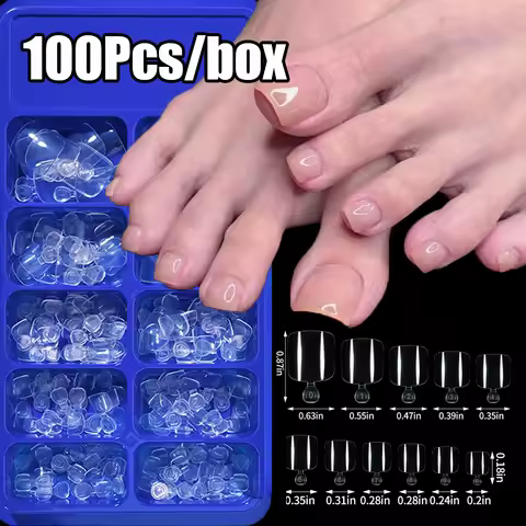 100Pcs/bag Press On Toenail Clear Nail Tips Full-Cover White/Clear French False Nails Square Round 0