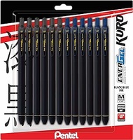 Pentel Energel 0.7 Kuro Gel Pen - Medium Line - 12 Pack Of 6 Black &amp; 6 Blue