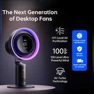 Jisulife Table Fan Pro3, 3-IN-1 Turbo Oscillating Fan with Air Purifier ,Ambient Light, H11 HEPA Fil