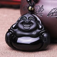 Obsidian Phật cười Mặt Dây trang sức ngọc bích đá thuỷ tinh núi lửa tự nhiên Phật Di Lặc Mặt dây chu