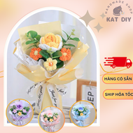[ Sẵn ] Bó hoa len handmade 4 bông kèm đèn LED và túi- Quà tặng cho người thân yêu bạn bè thầy cô tặ