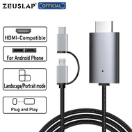 Micro USB ประเภท C Lightning To HDMI HDTV ทีวีอะแดปเตอร์ AV AV 1080P สำหรับ iPhone iPad และโทรศัพท์ Android จอเกมมิ่ง 1.9เมตร Black
