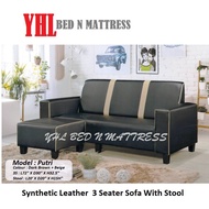 YHL Putri Synthetic Leather 3 Seater Sofa With Stool
