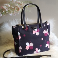 Original Kate Spade Classic Medium Dawn Satchel With Black Daisy Flower Print Women's Nylon Tote Bag with Sling