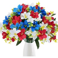 6 Bundles Patriotic Artificial Flowers Red White and Blue Flowers Artificial Lily Flowers Silk Flowe