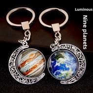 High-End Rotating Luminous Nine Planet Keychain Round Double-Sided Keychain