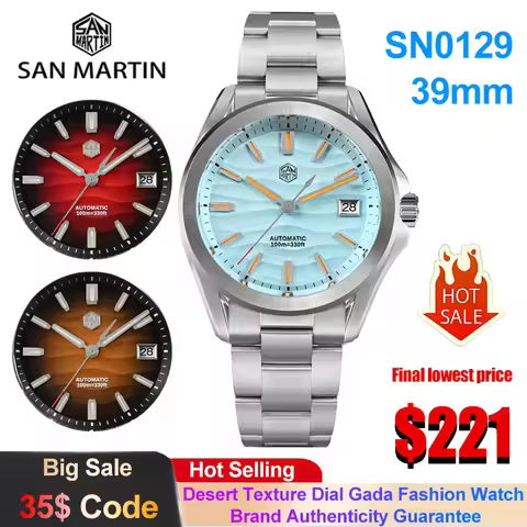 San Martin SN0129 Gada Fashion Men's Watch NH35 Automatic Mechanical Business Watches Desert Texture
