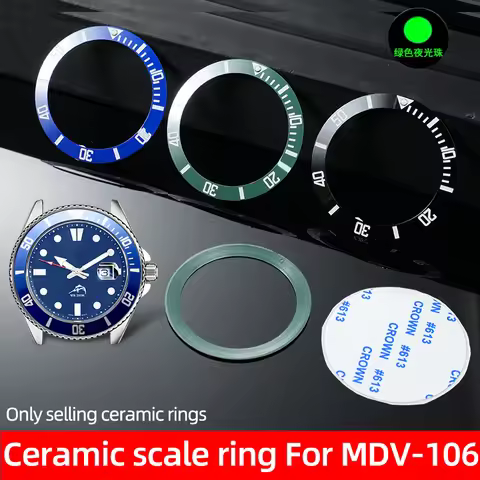 MDV106 Duro Swordfish Ceramic Insert Bezel 12 o'clock Green Luminous Bead 41x32.8mm Replacement part