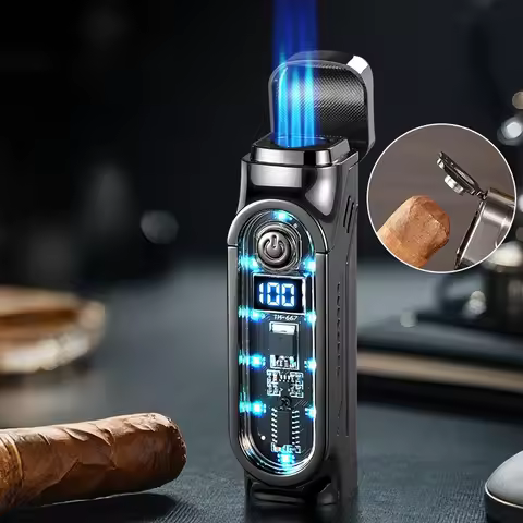 New Cigar Specific Three Direct Flame Lighter, Multi functional Cigar Specific Inflatable Lighter, C
