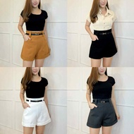 (JANUARY BRAND) SMLXL Women's High Waist Short pants女装高腰短裤罗马弹力面料后腰伸缩裤头-JN5633