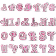 Silver Pink Barbie English Letter Charm Beads DIY Bracelet Jewelry Accessories Silver Plated