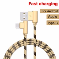 IOS Micro Android USB TYPE C Cable Fast Charging Data Cable 90 Degree Game Cable