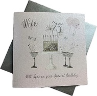 Happy 75th Birthday Card Wife Champagne Glasses Pink Roses by White Cotton Cards SS42-W75