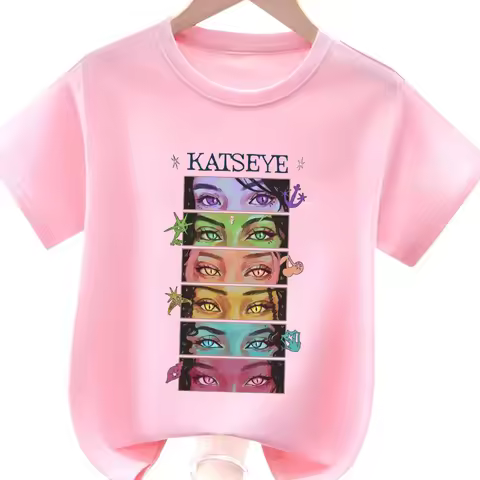 New KATSEYE Pure Cotton Short-Sleeve Printed T-Shirt for Girls, Casual Round Neck T-Shirt, Katseye D