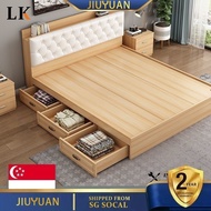 JY LK【SG⭐SALES】Leather And Solid Wood Bed Frame Storage Solid Wooden Bed Frame Bed Frame With Mattress Queen and King Size