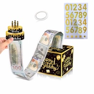 Birthday Money Box for Cash Gift Pull,Black Gold Surprise Box Gift Box for Money,Money Gift Box with