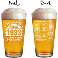 QUPT 90th Birthday Gifts for Men Women Friends, Vintage 1933 Printed 16oz Beer Glass - Funny 90 Year