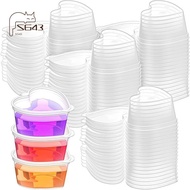 100 Sets 1.5 Oz Clear Heart Shaped Jello Cups with Lids, Small Condiment Containers, Dipping Sauce C