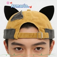 ARMARIO Brimless Hat, Hip Hop Adjustable Melon Docker Cap,  Fashion Cute Cat Ears Solid Color Rolled
