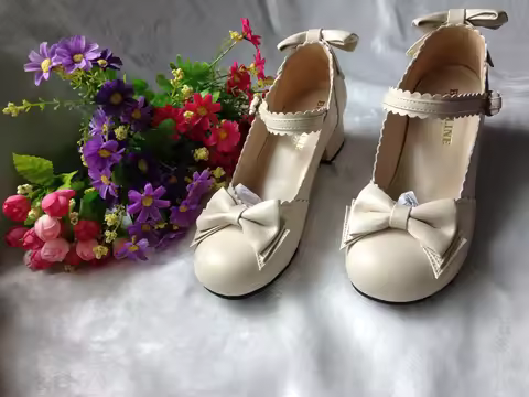 Fashion Buckle Strap Princess Student Girl Ladies Single Pumps Shoes Size 35-42 Sweet Bow Pearls Hig