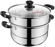 JLCK Steamer 26cm Stainless Steel Double-layer Steamer Double Bottom Can Be Steamed And Boiled And Used For A Variety Of Purposes, Suitable For Induction Cooker Gas Stove (Size : 26Cm)