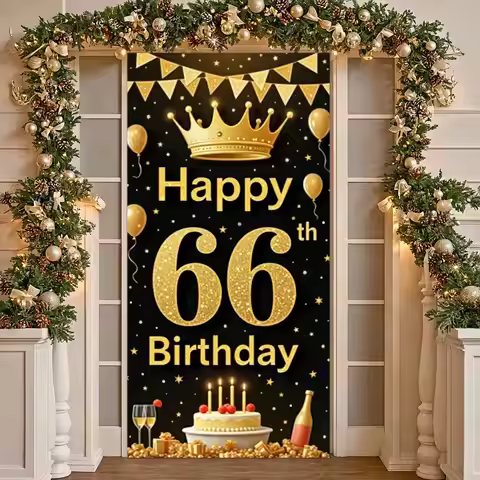 Festive Celebration Background Birthday Cake Decor Golden Birthday Backdrop 66th Birthday Display Go