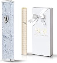 Stylish Marble Mezuzah Case for Door | Complete Small 4 Inch Mezuzah Kit with Non Kosher Scroll and 