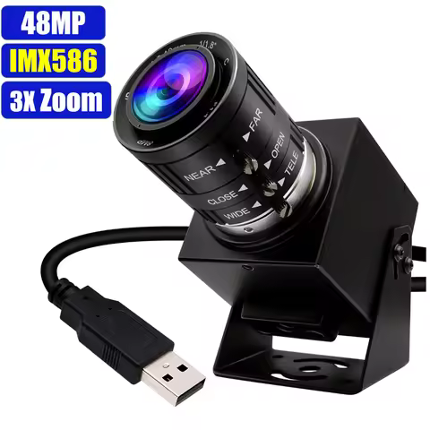 ELP 48MP Zoom USB Camera 4K 30fp Industrial Video Digital Microscope Webcam 3X 10X Zoom CS Lens For 
