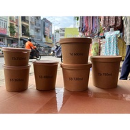 Round Kraft Paper Bowl 250ML - 360ML - 480ML - 600ML - 720ML - 750ML Food Storage Container Airtight