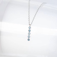 倫敦藍托帕石925純銀五顆寶石排鑽設計項鍊