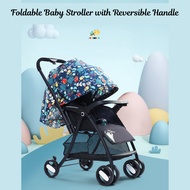 Foldable Baby Stroller with Reversible Handle, UV Canopy, 5-Point Harness & Cushioned Seat