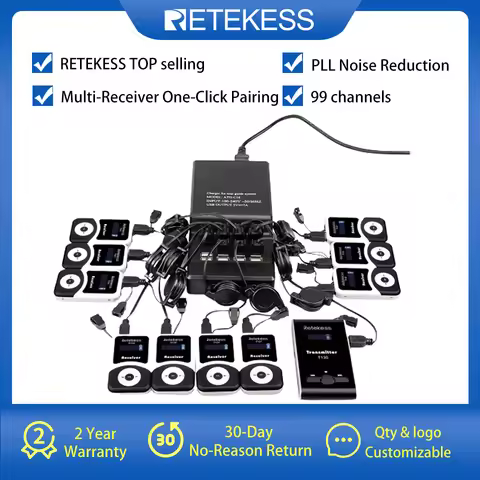 Retekess T130 Tour Guide System 99 Channels 12H Long Battery Audio Interpretation Device for Factory
