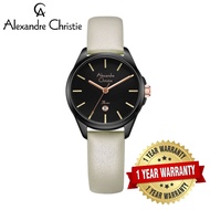 [Official Warranty] Alexandre Christie 2A18LDLIPBALG Women's Black Dial Leather Strap Watch